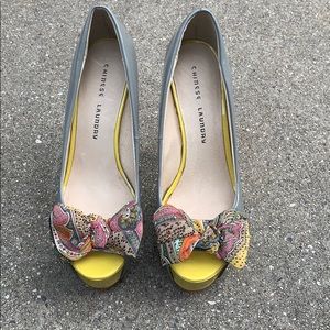 Floral heels worn bow